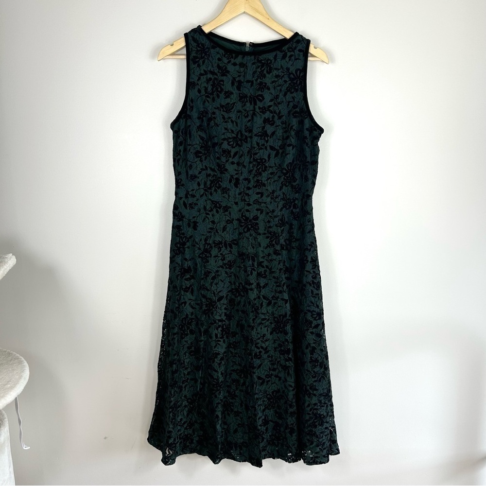 Ralph Lauren Black Label Floral Green Black Velvet Dress Size 12 - Picture 1 of 6